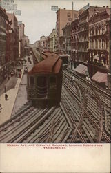 Wabash Avenue and Elevated Railroad Looking North from Van Buren Street Postcard