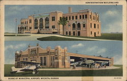 Administration Building and Scene at Municipal Airport Wichita, KS Postcard Postcard Postcard