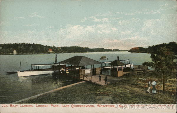 Boat Landing, Lincoln Park, Lake Quinsigamond Worcester, MA Postcard