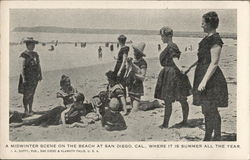 A Midwinter Scene on the Beach at San Diego, Cal., Where It Is Summer All the Year. California Postcard Postcard Postcard