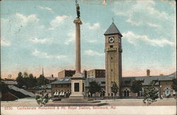 Confederate Monument & Mt. Royal Station Postcard