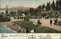 General View - Trees, Water and People Walking Postcard