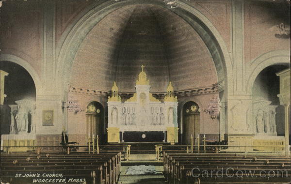 of size photo stamp John's Church St. Postcard Worcester, MA