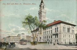 City Hall and Main Street Worcester, MA Postcard Postcard Postcard