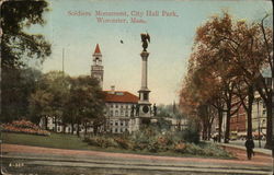 Soldiers Monument, City Hall Park Worcester, MA Postcard Postcard Postcard