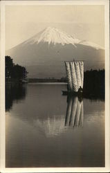 Boat on Lake Looking at Mount Fuji Postcard