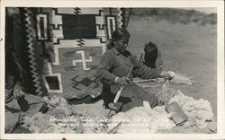 Spinning Wool Into Yard to be Used in Navajo Indian Rug Weaving Native Americana Postcard Postcard Postcard