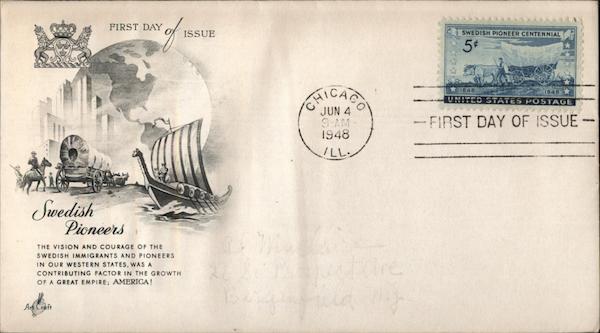 Swedish Pioneers First Day Covers First Day Cover