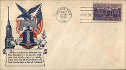 New Hampshire, the ninth state to ratify - June 21, 1788 - 1938 First Day Cover