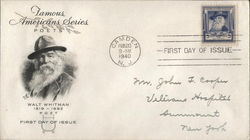 Famous American Series - Poets Walt Whitman 1819 - 1892 First Day Cover