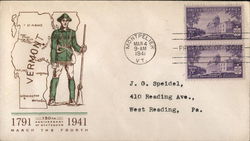 Vermont: 150th Anniversary of Statehood, 1791-1941 First Day Covers First Day Cover First Day Cover First Day Cover