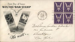 Win The War Stamp - We Will Block of Stamps First Day Cover