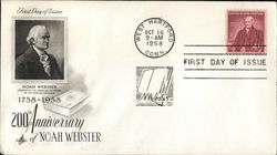 200th Anniversary of Noah Webster The American Dictionary of the English language 1758-1958 First Day Cover