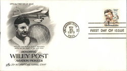 25-Cent International Airmail Stamp Honoring Wiley Post, Aviation Pioneer First Day Cover