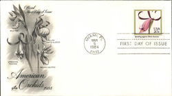 American Orchids 1984, Spreading Pogonia, Wild Pink, Yellow Lady Slipper First Day Cover