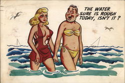 Cartoon: Man and Woman in Water in Each Other's Clothes Comic, Funny Postcard Large Format Postcard Large Format Postcard