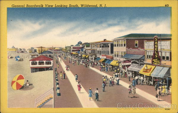 General Boardwalk View Looking South Wildwood, NJ Postcard