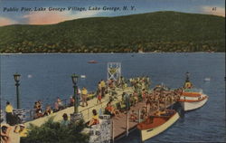 Public Pier, Lake George Village Postcard