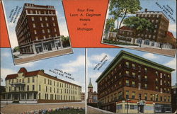 Four Fine Leon A. Deglman Hotels Michigan Postcard Postcard Postcard