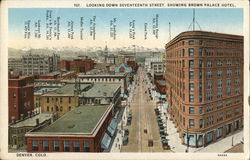 Looking Down Seventeenth Street showing Brown Palace Hotel Denver, CO Postcard Postcard Postcard