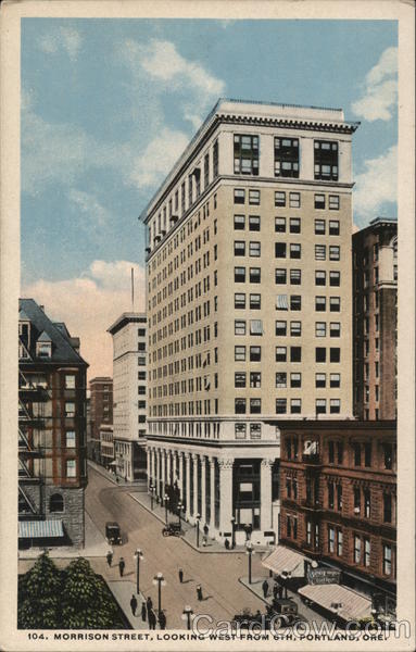 Morrison Street, Looking West From 5th Portland, OR Postcard