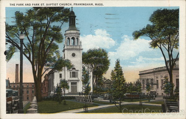 Park and Park St. Baptist Church Framingham, MA Postcard