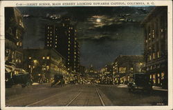 Night Scene, Main Street Looking Towards Capitol Postcard