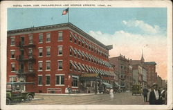 Hotel Penn. Cor. Philadelphia and George Streets York, PA Postcard Postcard Postcard