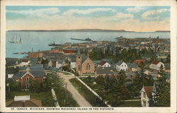 View of Town, Showing Mackinac Island in the Distance Saint Ignace, MI Postcard Postcard Postcard