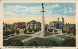 Lee Circle, Showing Library and Shriners Temple New Orleans, LA Postcard Postcard Postcard