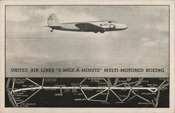 United Air Lines 3-Mile-A-Minute Multi-Motored Beoing Aircraft Postcard Postcard Postcard