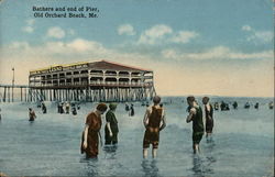 Bathers and end of Pier Old Orchard Beach, ME Postcard Postcard Postcard