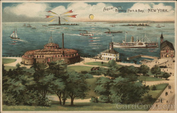 Aquarium, Battery Park and Bay, New York New York City, NY Postcard