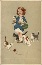 Little Girl with Kittens Postcard