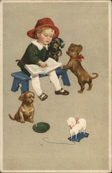 Young Child with Puppies Postcard