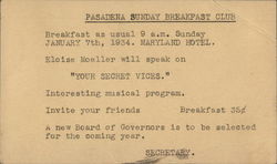 Sunday Breakfast Club Pasadena, CA Postcard Postcard Postcard