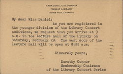 Pasadena Public Library Correspondence Card Postcard