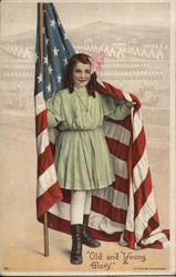 A Young Girl Wrapped in an American Flag Patriotic Postcard Postcard Postcard