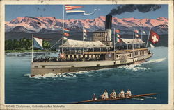 Sidewheeler Boat at Zurichsee, Salondampfer Helvetia Postcard