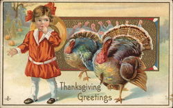 Girl and Two Turkeys Children Postcard Postcard Postcard