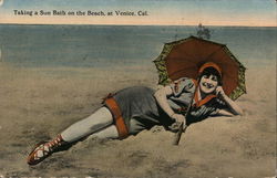 Taking a Sun Bath on the Beach at Venice, California Postcard