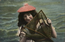 Woman and Fishing Net Postcard