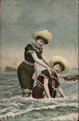 Girls Playing in the Surf Postcard