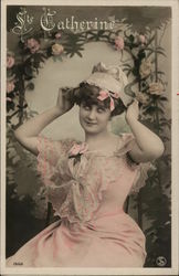 Portrait of Woman Wearing Pink Postcard