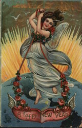 Woman Holding A New Year's Sign Postcard