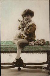 Young Child Holding a Cat Children Postcard Postcard Postcard