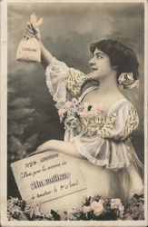 Girl Holding a Bag of 1,000,000 Postcard