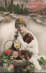 Woman with Flowers Postcard