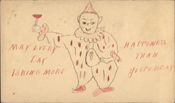 Hand Drawing of Clown Hand Drawn Postcard Postcard Postcard