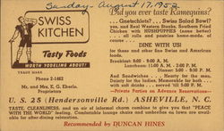 Swiss Kitchen Advertising Card Asheville, NC Postcard Postcard Postcard